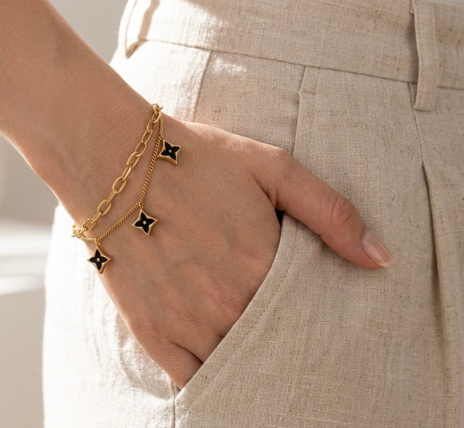 18k Gold Plated Double Layer Clover Charm Bracelet