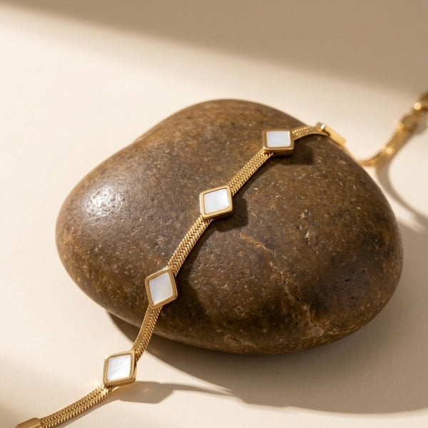 Anti-Tarnish Waterproof Diamond Link Bracelet - Gold Geometric Chain Bracelet