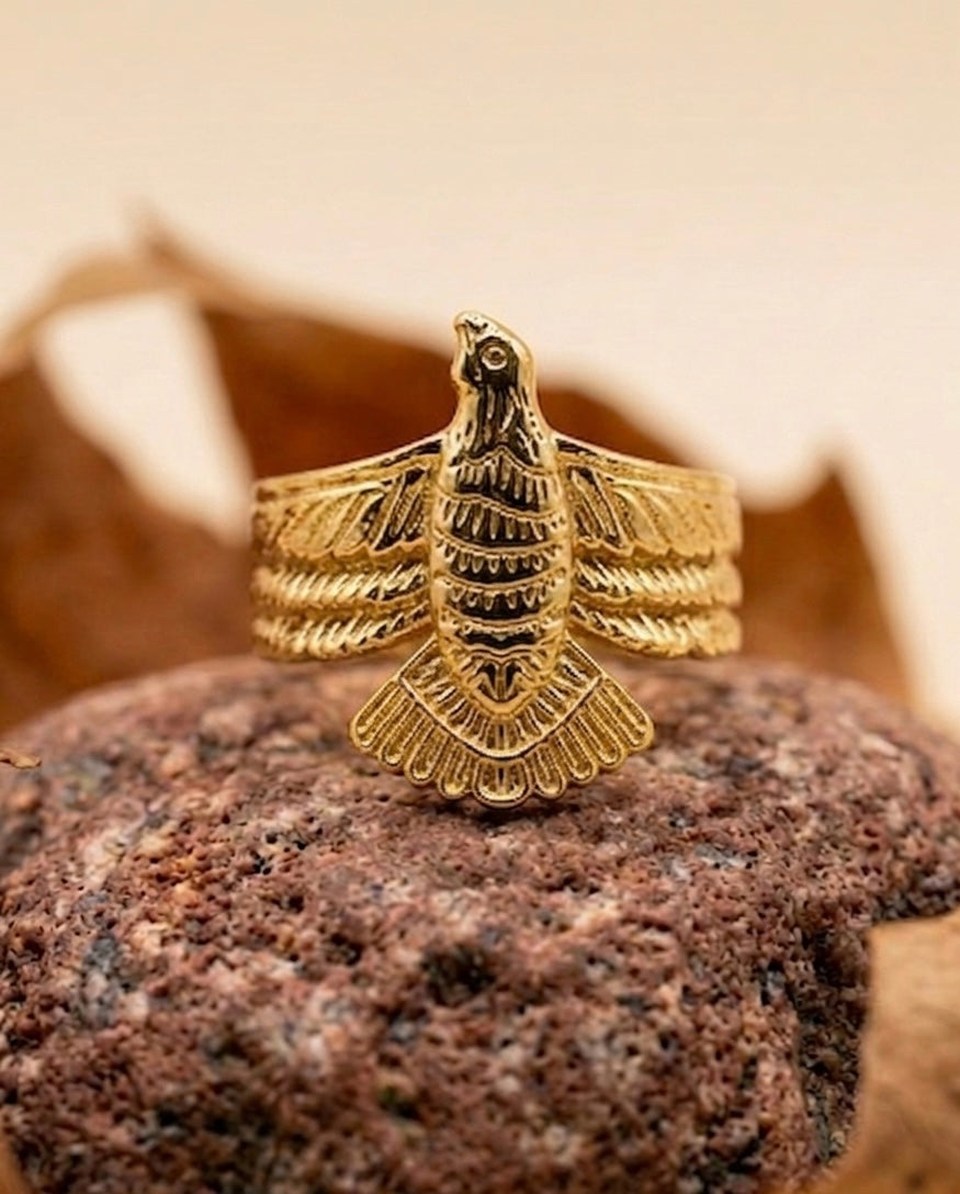 Serene Flight 18K Gold Plated Bird Statement Ring – Eternal Spirit Band ACERO JEWELS