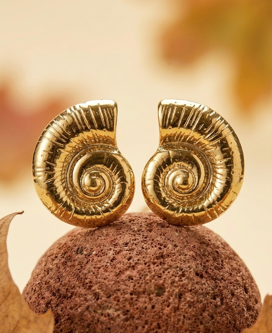 Unique 18K Gold Plated Ammonite Shell Stud Earrings