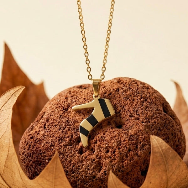 18K Gold Plated High Heel Stiletto Pendant Necklace | Striped Enamel Shoe Charm for Fashion Lovers