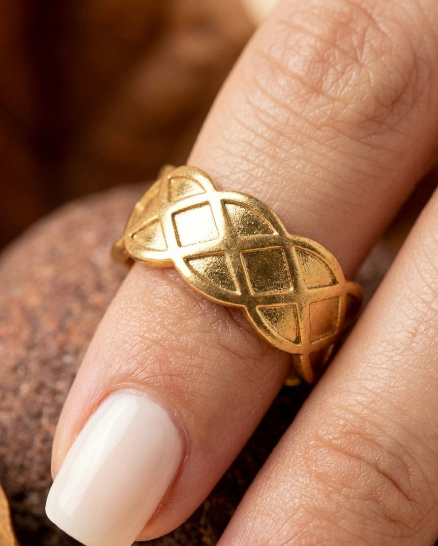 Tory Burch Gold Lattice Adjustable Ring ACERO JEWELS