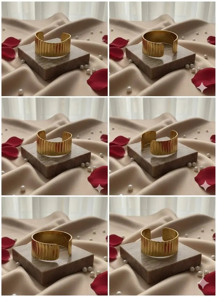 Desert Sands Textured Bangle – Minimalist Hammered Gold Cuff - ACERO JEWELS