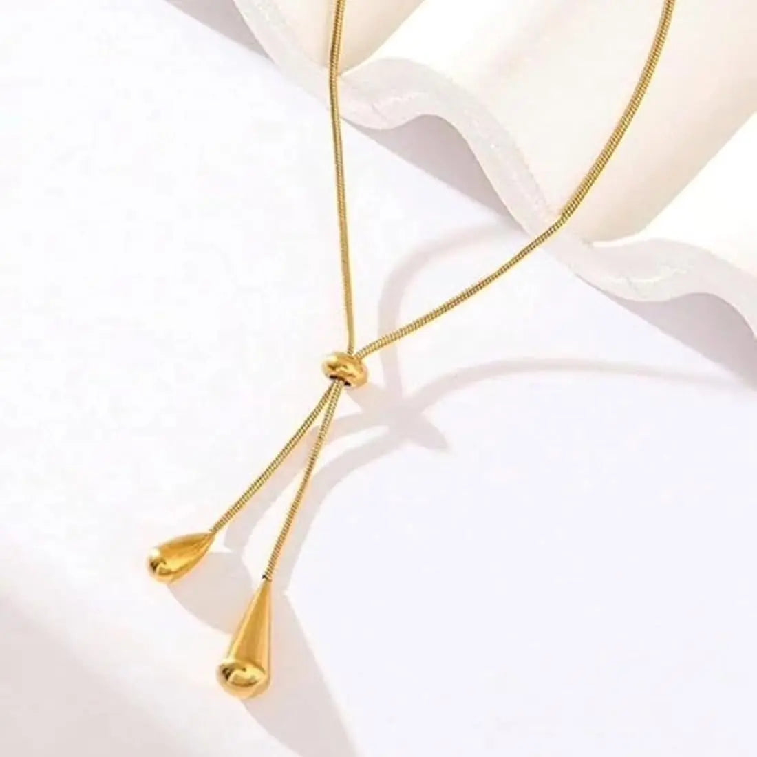 18K Gold Plated Teardrop Lariat Necklace | Adjustable Y-Shape Snake Chain for Women - ACERO JEWELS