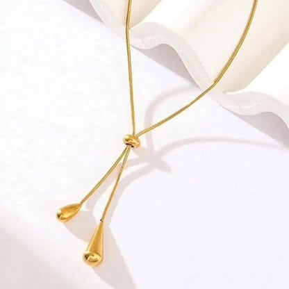 18K Gold Plated Teardrop Lariat Necklace | Adjustable Y-Shape Snake Chain for Women - ACERO JEWELS