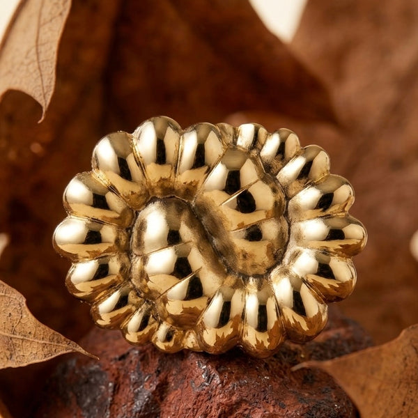 18k Gold Plated Ribbed Floral Statement Ring