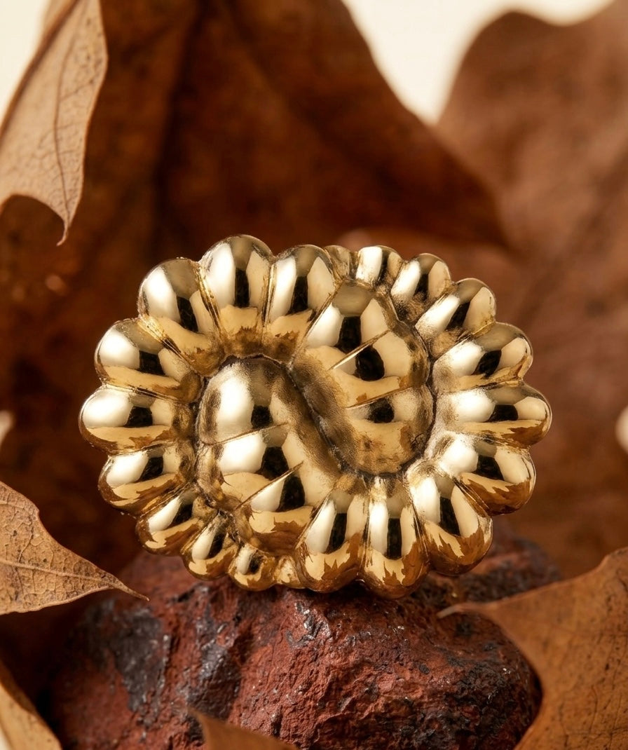 18k Gold Plated Ribbed Floral Statement Ring