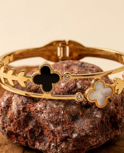 Luxury 18k Gold Plated Double Layer Clover Bangle