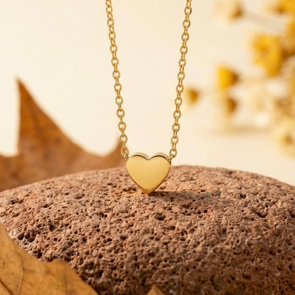 Puffed Gold Heart Necklace - Minimalist Sweetheart Charm