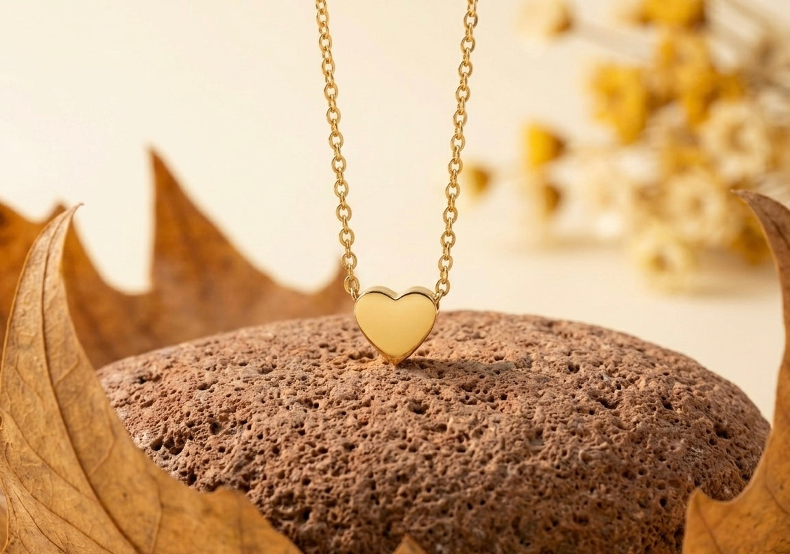 Puffed Gold Heart Necklace - Minimalist Sweetheart Charm