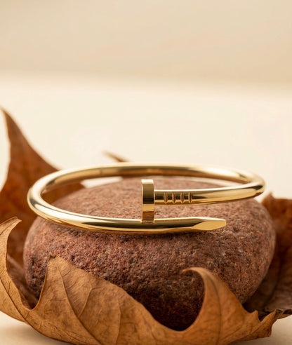 18K Gold Plated Nail Bangle - Sleek Industrial Design