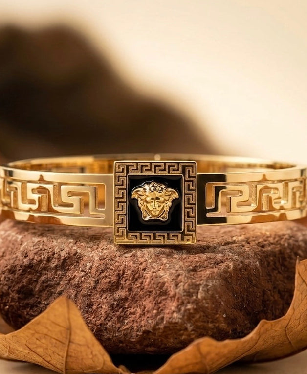 Luxury 18k Gold Plated Greek Key Medusa Bangle