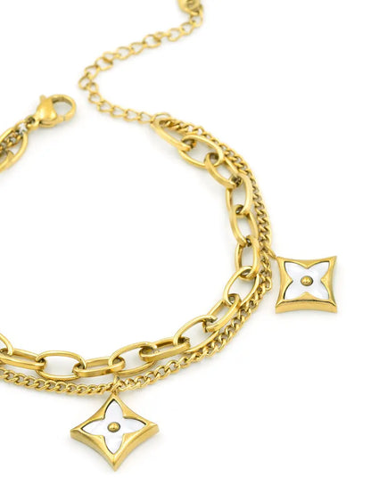 Gold Double Chain with Diamond Charms - Anti-Tarnish