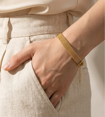 Anti-Tarnish Waterproof Mesh Bracelet - Wide Gold Chain Link Bracelet