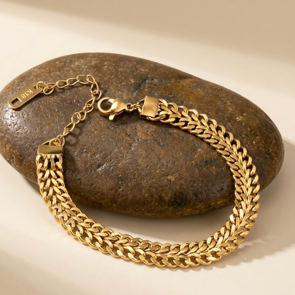 Bold 18K Gold Double Herringbone Bracelet – Anti-Tarnish & Waterproof