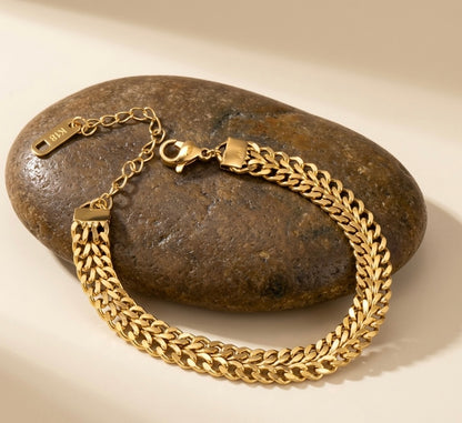 Bold 18K Gold Double Herringbone Bracelet – Anti-Tarnish & Waterproof