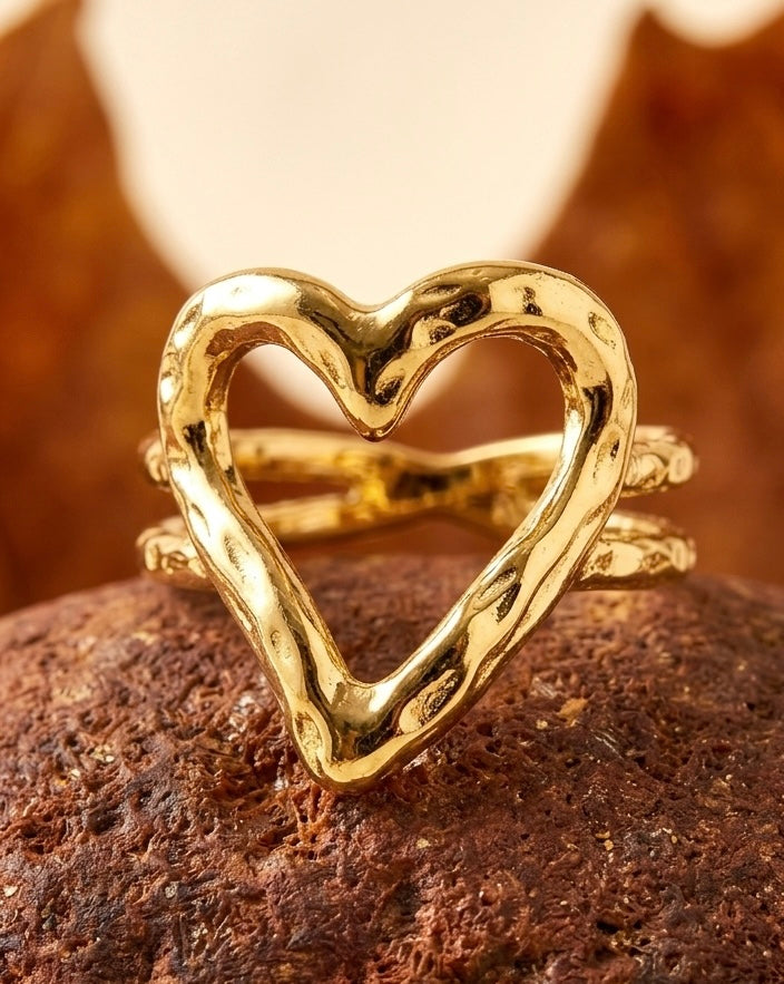 18K Gold Plated Cut-Out Heart Statement Ring