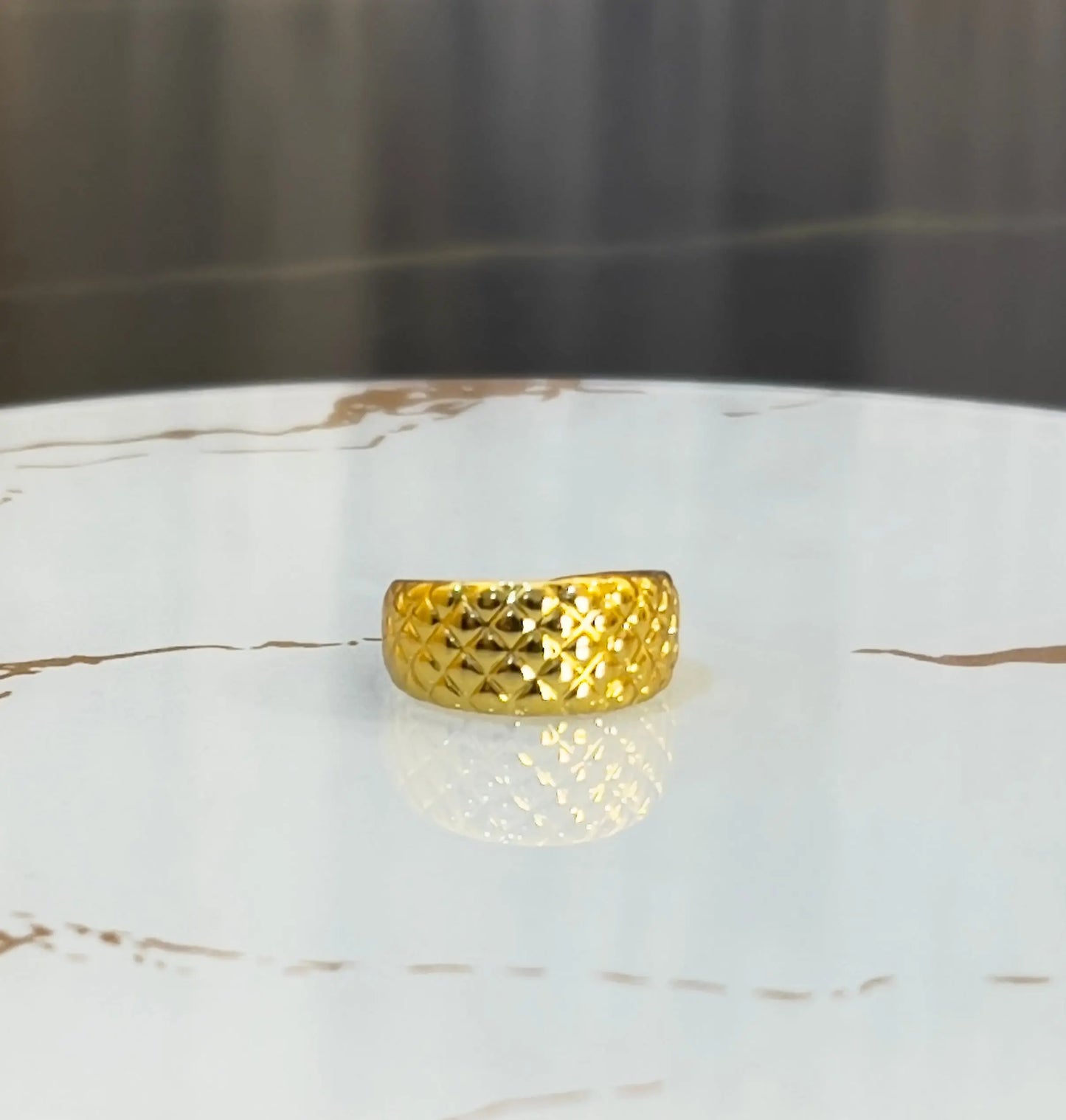 Gold Quilted Dome Ring – Chunky Diamond Pattern Statement Band – Luxury 18K Gold Plated Textured Ring for Women - ACERO JEWELS