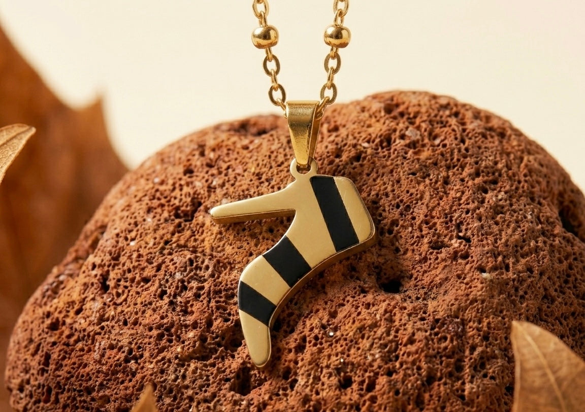 18K Gold Plated High Heel Stiletto Pendant Necklace | Striped Enamel Shoe Charm for Fashion Lovers