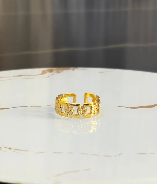 18K Gold Plated Geometric Cut-Out Ring | Adjustable Minimalist Band | Greek Key Inspired Jewelry for Women | Stackable Statement Ring - ACERO JEWELS