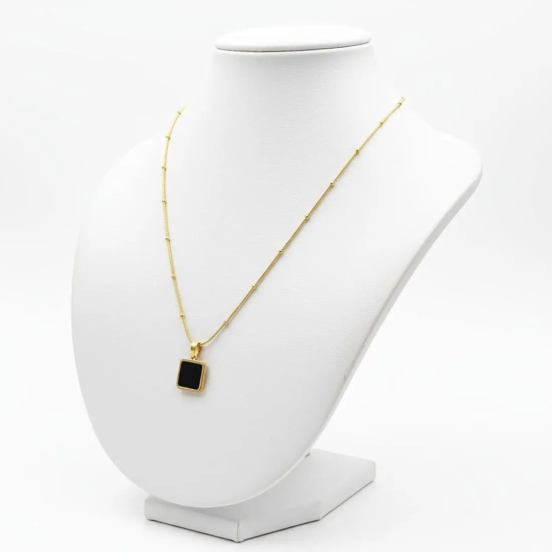 18K Gold Plated Black Onyx Square Pendant Necklace | Vintage Style Satellilte Chain for Women - ACERO JEWELS