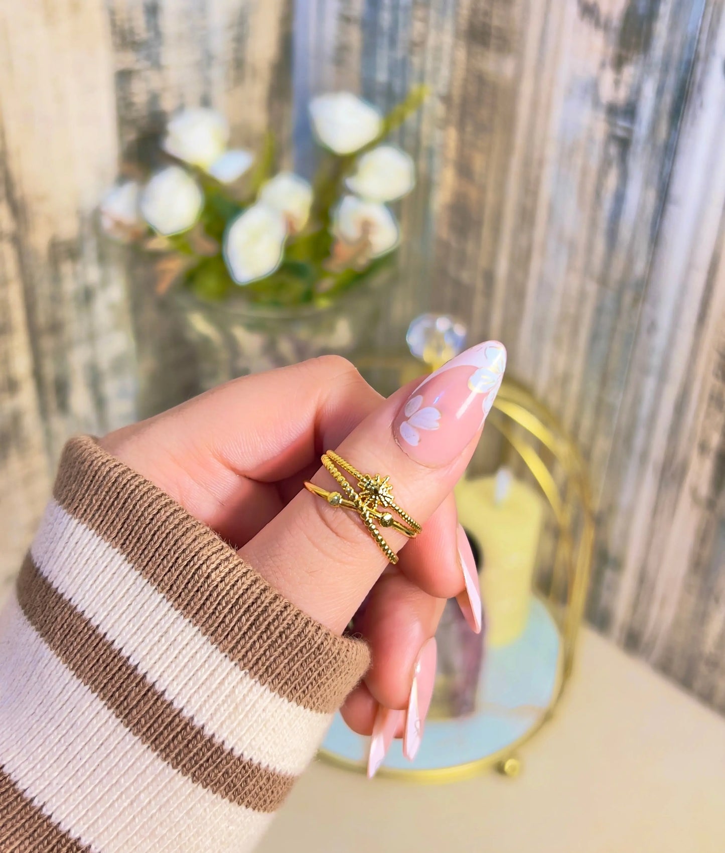 18K Gold Plated Celestial Star Adjustable Ring | Multi-Layer Textured Criss-Cross Band Ring | Dainty North Star Statement Ring for Women | Tarnish-Free Sunburst Jewelry - ACERO JEWELS