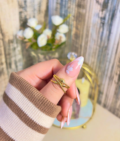 18K Gold Plated Celestial Star Adjustable Ring | Multi-Layer Textured Criss-Cross Band Ring | Dainty North Star Statement Ring for Women | Tarnish-Free Sunburst Jewelry - ACERO JEWELS