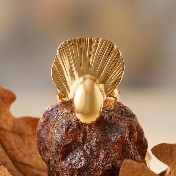 18k Gold Plated Scalloped Shell Statement Ring
