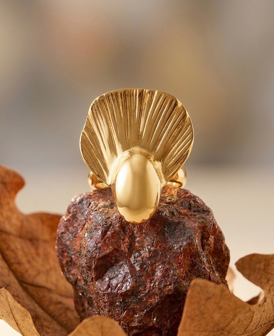 18k Gold Plated Scalloped Shell Statement Ring