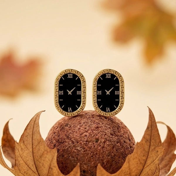 Vintage-Inspired 18K Gold Plated Roman Numeral Clock Face Earrings