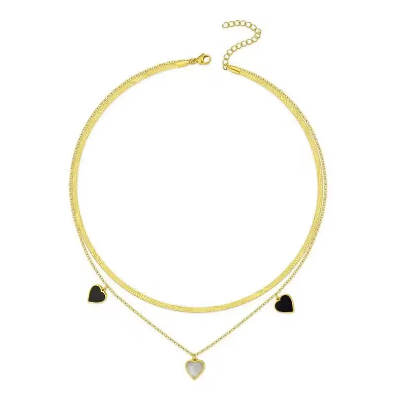 Elegant Double Layer Gold Necklace - Sleek Herringbone & Dainty Heart Charm Set - Modern Aesthetic Jewelry - ACERO JEWELS