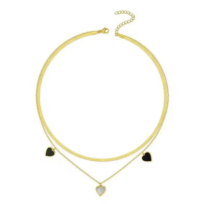 Elegant Double Layer Gold Necklace - Sleek Herringbone & Dainty Heart Charm Set - Modern Aesthetic Jewelry - ACERO JEWELS