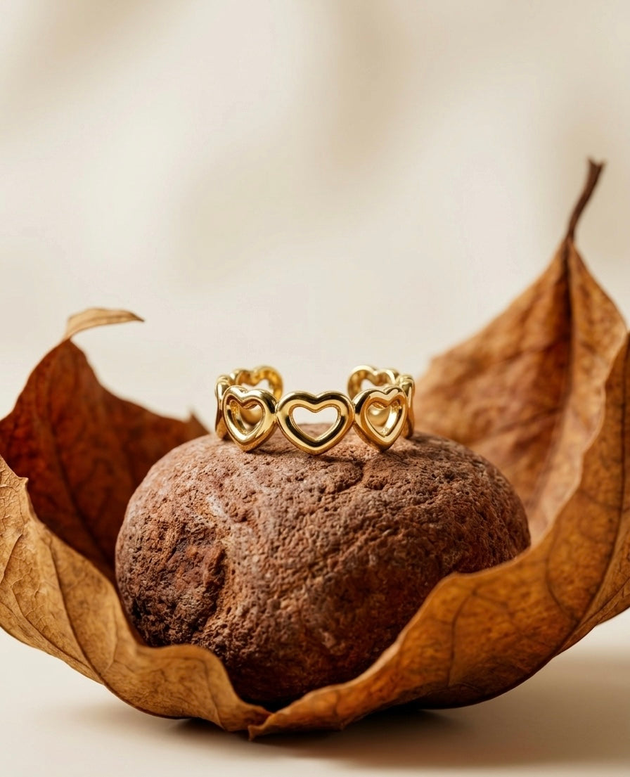 18k Gold Plated Open-Work Heart Band Ring ACERO JEWELS