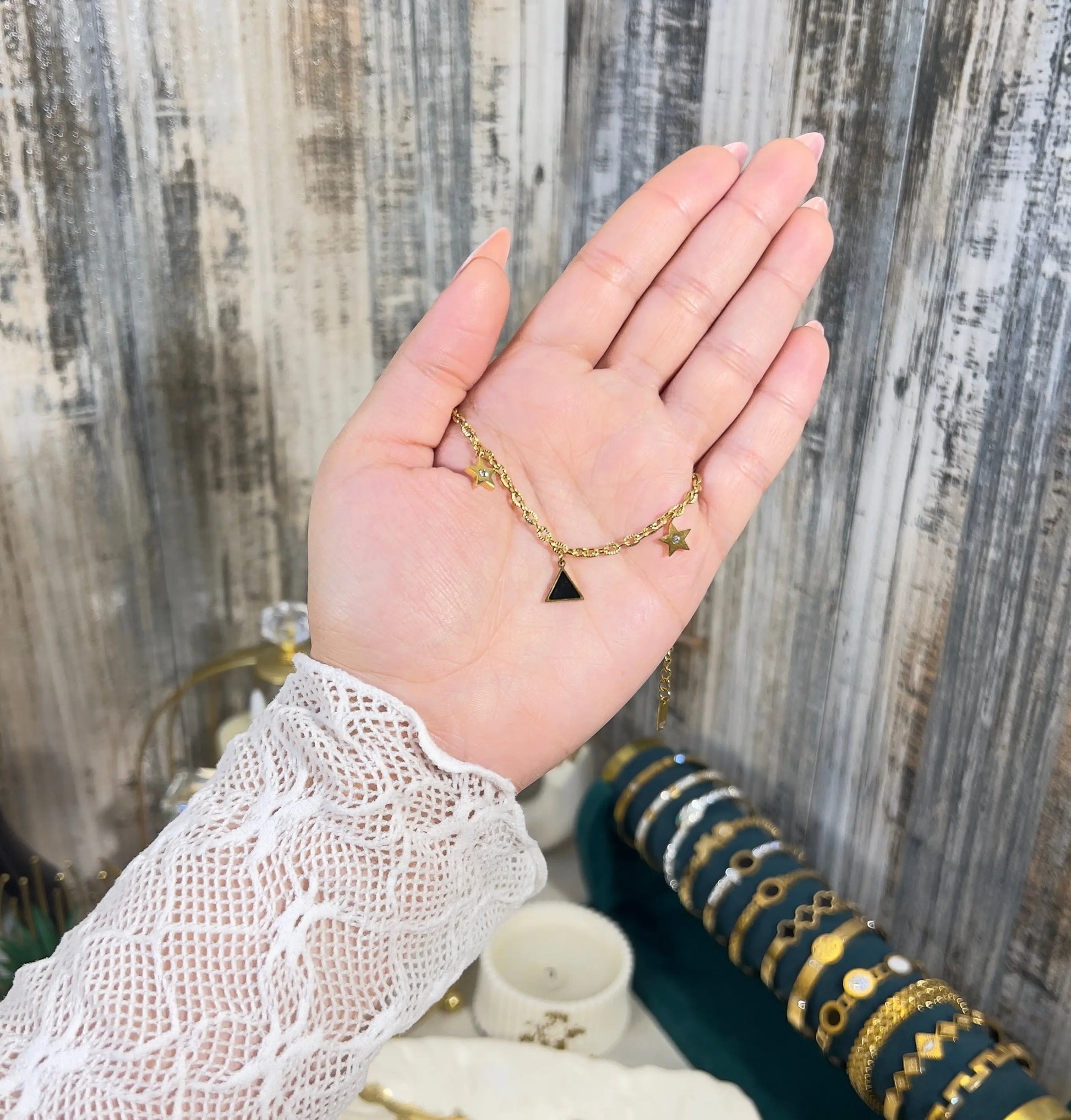 Celestial Star & Triangle Charm Bracelet – 18K Gold Plated, Anti-Tarnish & Waterproof - ACERO JEWELS