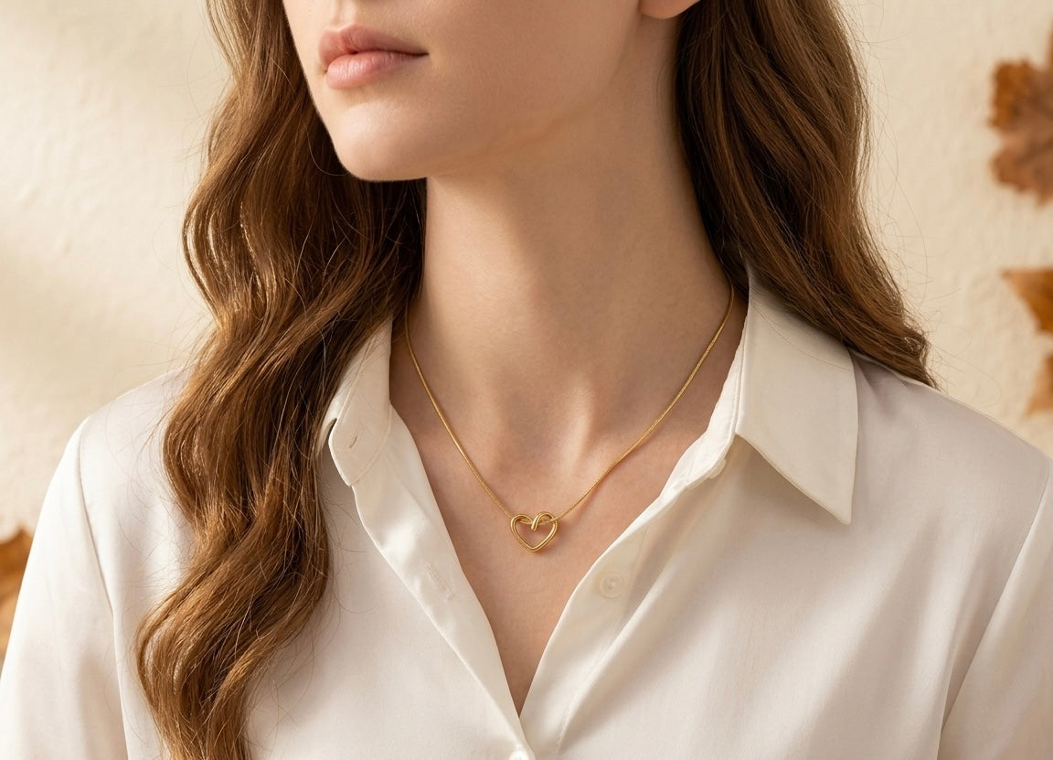 18K Gold Plated Abstract Open Heart Necklace | Dainty Knotted Heart Pendant on Snake Chain