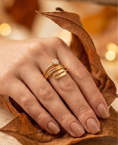 Gold Razor Blade Bypass Ring - Edgy Crystal Statement Ring - Unique Razor & Solitaire Wrap Ring - Adjustable Punk Rock Jewelry