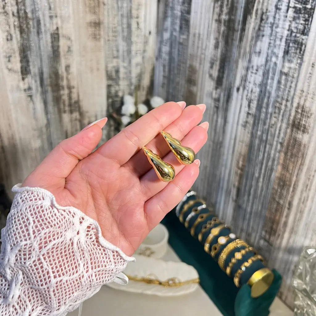 18K Gold Plated Bold Croissant Shell Drop Earrings | Chunky Ribbed Teardrop Statement Earrings | High-Shine Modern Gold Dangles for Women - ACERO JEWELS