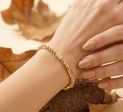 18K Gold Plated Beaded Bar Bracelet.