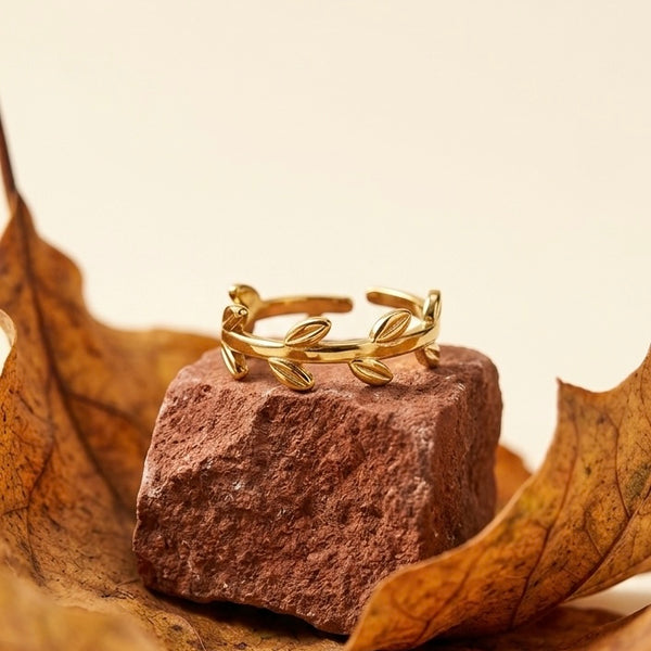Dainty 18K Gold Plated Laurel Leaf Vine Ring | Minimalist Olive Branch Eternity Band for Women | Waterproof & Tarnish-Free Stainless Steel Nature Jewelry