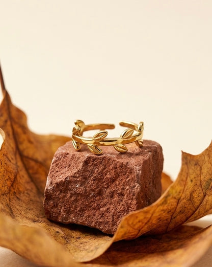 Dainty 18K Gold Plated Laurel Leaf Vine Ring | Minimalist Olive Branch Eternity Band for Women | Waterproof & Tarnish-Free Stainless Steel Nature Jewelry