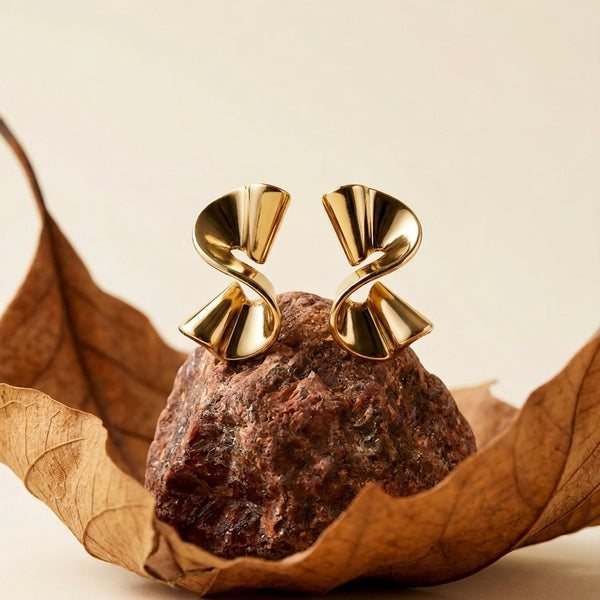Modern 18K Gold Plated Sculptural Twist Stud Earrings