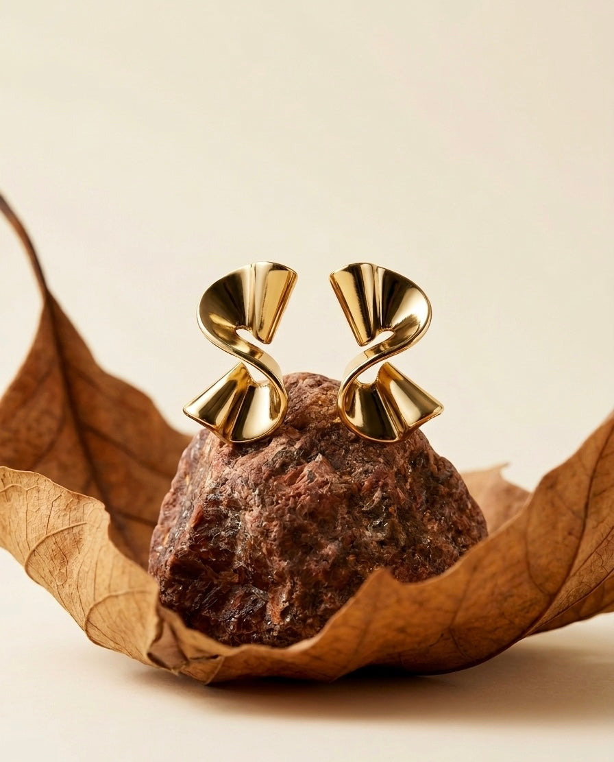 Modern 18K Gold Plated Sculptural Twist Stud Earrings