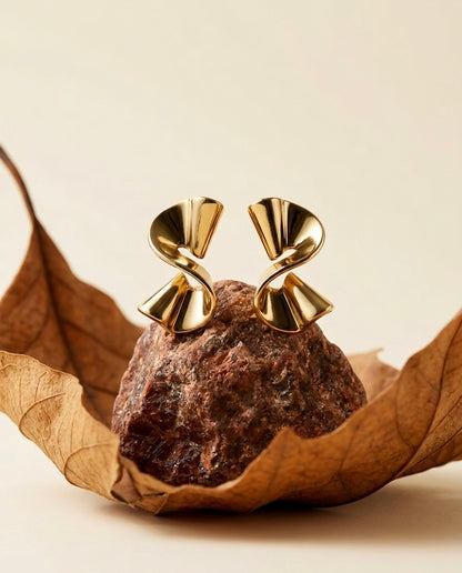Modern 18K Gold Plated Sculptural Twist Stud Earrings