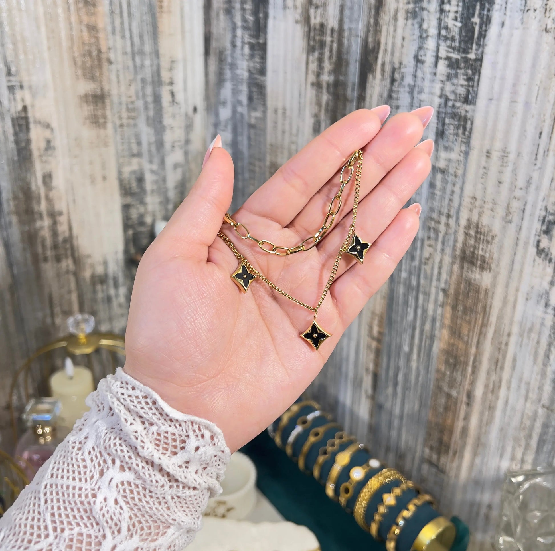 Gold Paperclip & Black Star Charm Bracelet | Waterproof & Tarnish-Free - ACERO JEWELS