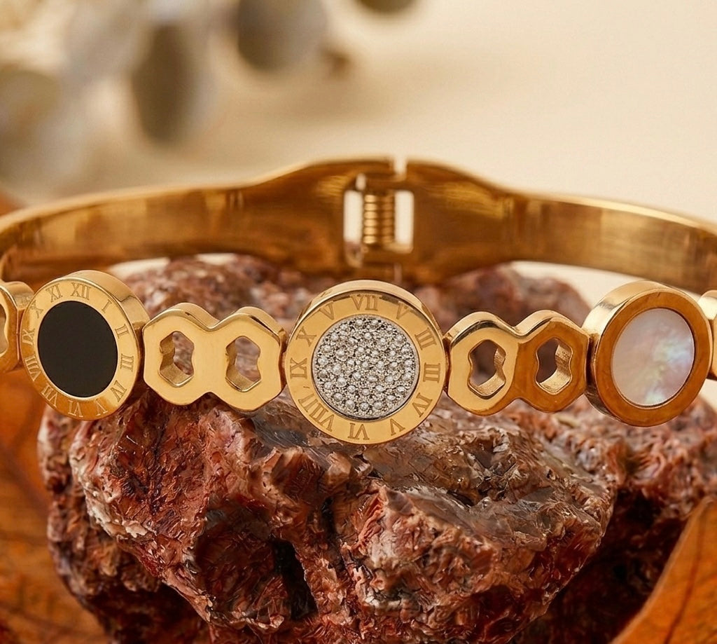 Eternal Elegance Roman Dial Bracelet with Crystal & Onyx Details