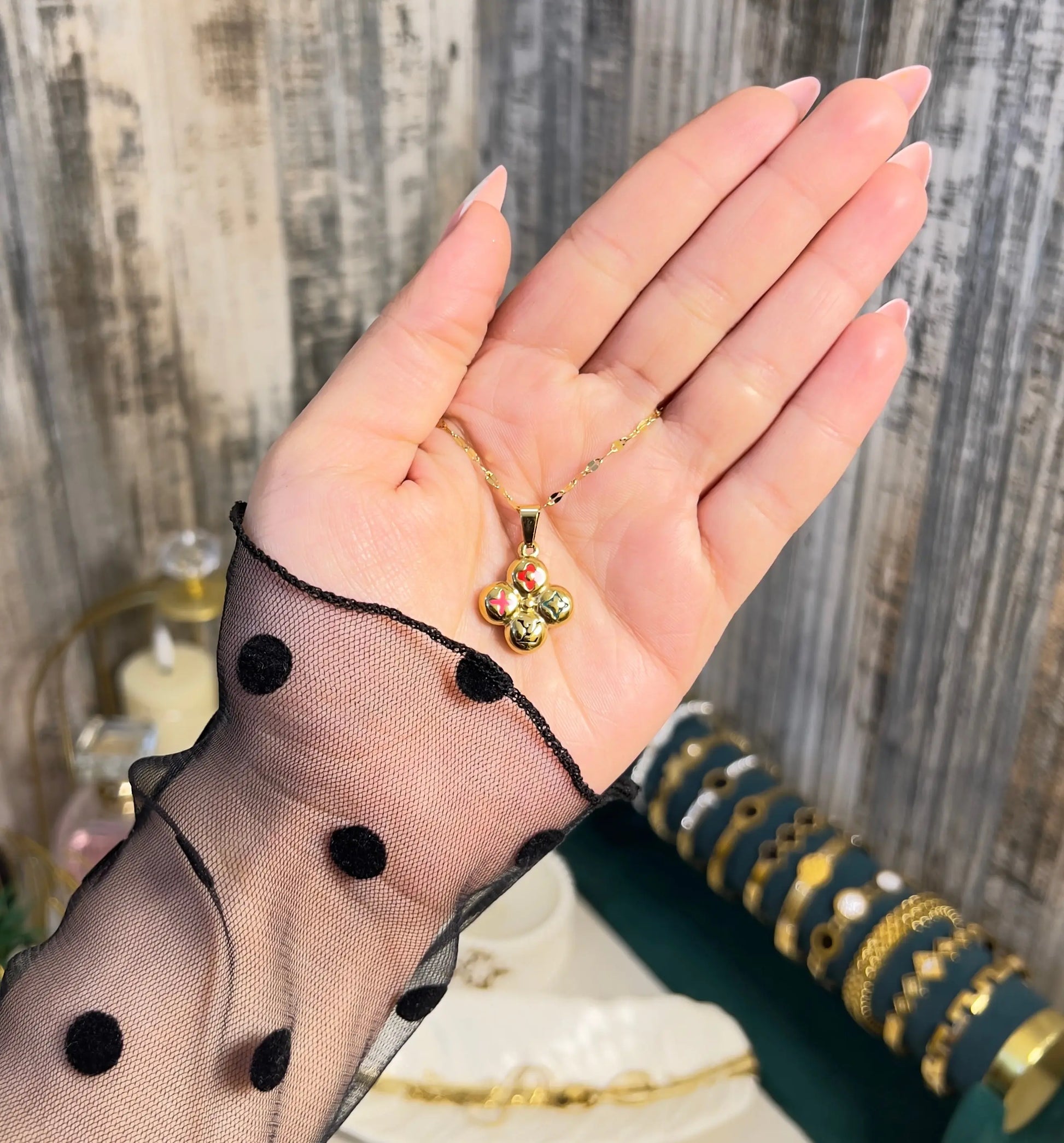 Luxury Inspired 18K Gold Plated Four-Leaf Clover Pendant Necklace | Colorful Enamel Monogram Charm Jewelry for Women - ACERO JEWELS