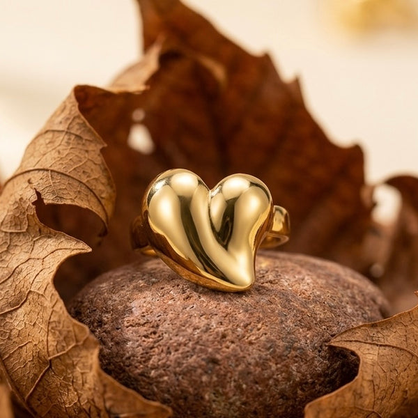 18K Gold Plated Chunky Puffy Heart Ring – Bold Molten Heart Statement Jewelry
