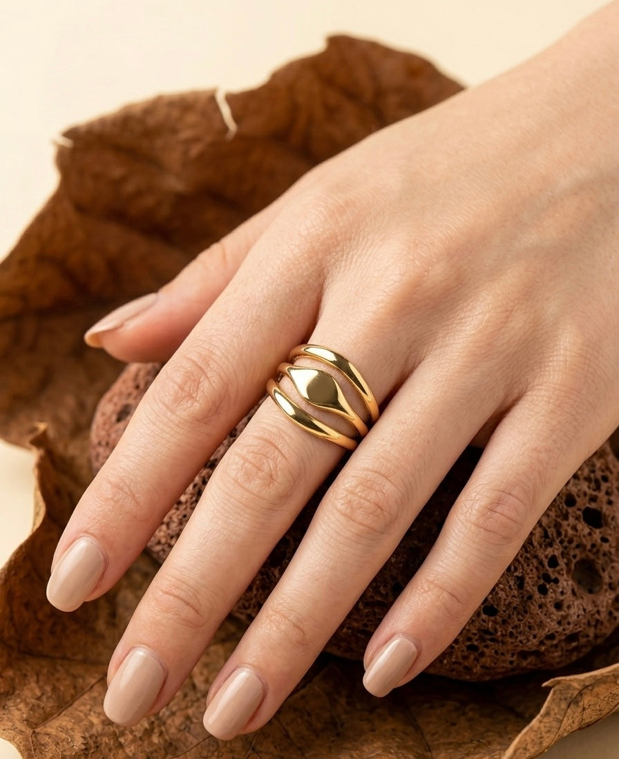 18k Gold-Plated Minimalist Triple Stack Ring ACERO JEWELS