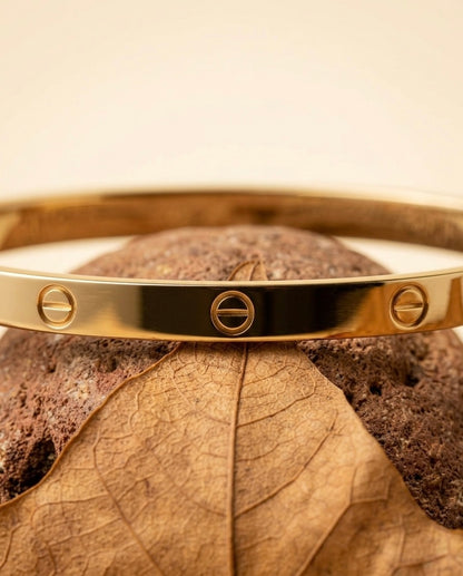 18k Gold Plated Classic Love Bangle – Iconic Smooth Screw Motif Bracelet for Women