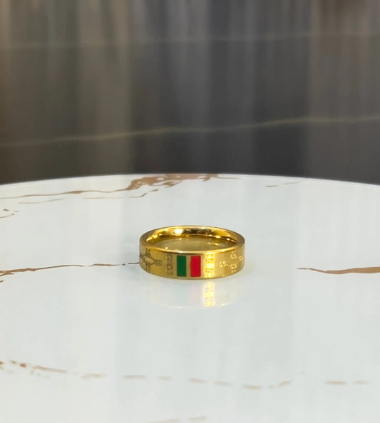 Designer Inspired 18K Gold Plated Band Ring | Luxury Italian Style Enamel Striped Ring | Premium Waterproof Stainless Steel Ring for Men & Women - ACERO JEWELS